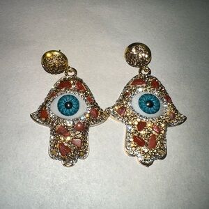 Gold and Blue Evil Eye Earrings